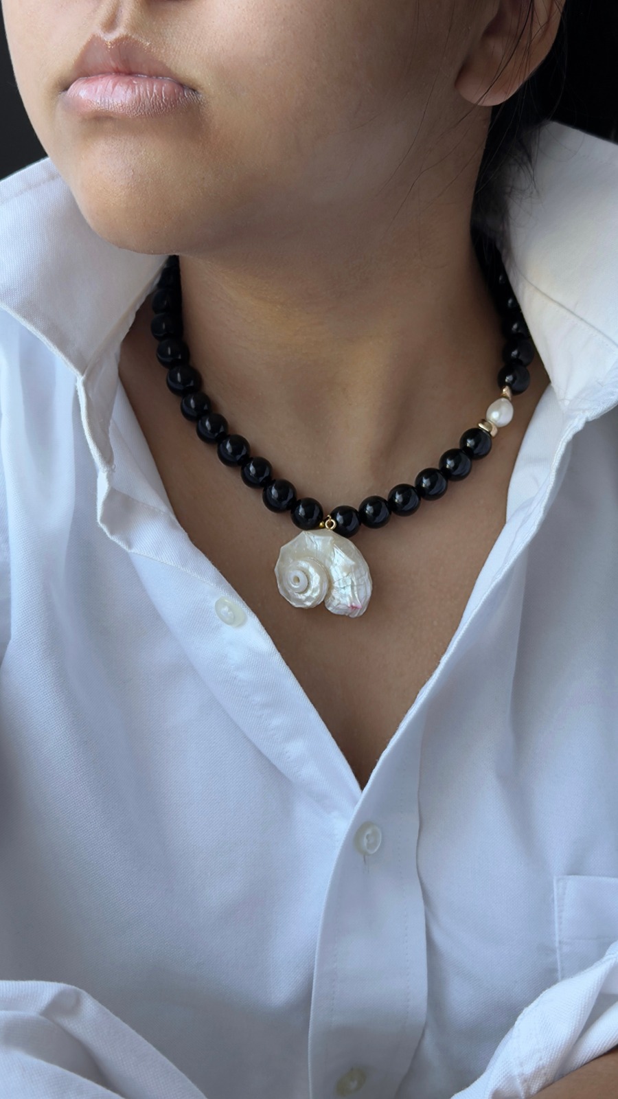 Sculptural shell and natural stone necklace
